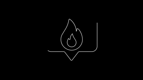 White Line Map Pointer Fire Flame Icon Isolated Black Background — Stockvideo