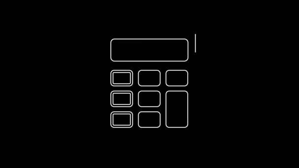 Linha Branca Ícone Calculadora Isolado Fundo Preto Símbolo Contabilístico Cálculos — Vídeo de Stock