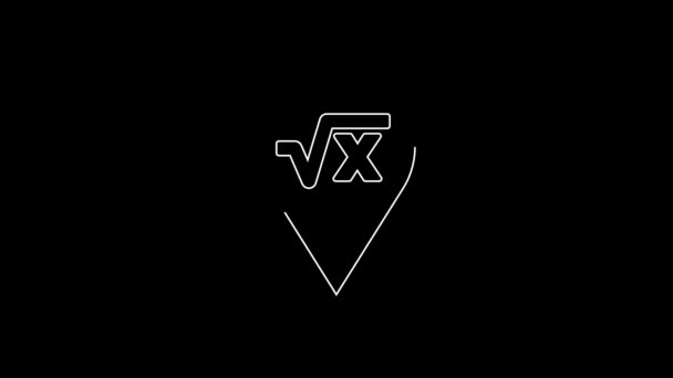 White Line Square Root Glyph Icon Isolated Black Background Mathematical — Stock Video