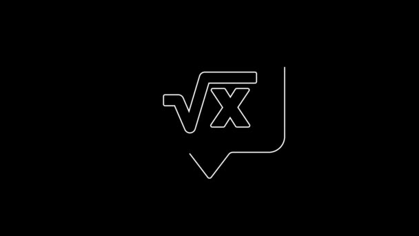 White Line Square Root Glyph Icon Isolated Black Background Mathematical — Stock Video