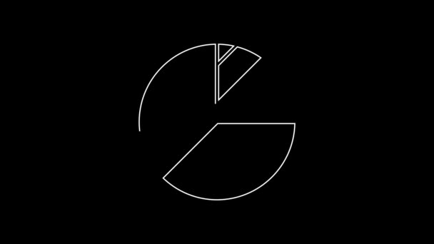 Инфографический Значок Белой Линии Pie Диаграммы Изолирован Черном Фоне Знак — стоковое видео