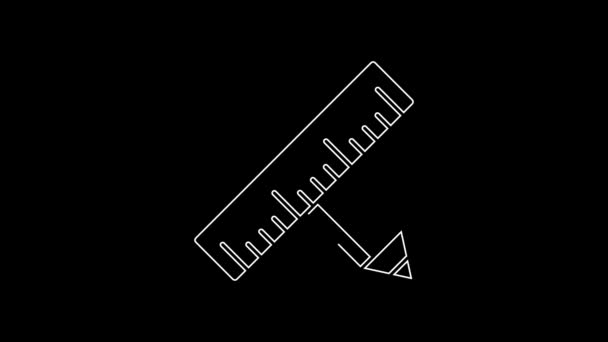 White Line Crossed Ruler Pencil Icon Isolated Black Background Straightedge — Stock Video