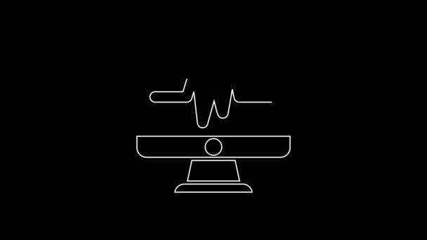 Біла Лінія Комп Ютерний Монітор Піктограмою Кардіограми Ізольовано Чорному Тлі — стокове відео