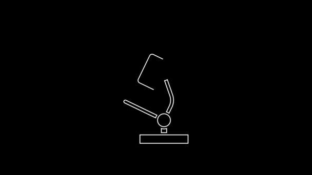 白线显微镜图标孤立在黑色背景 制药仪器 微生物学放大工具 4K视频运动图形动画 — 图库视频影像