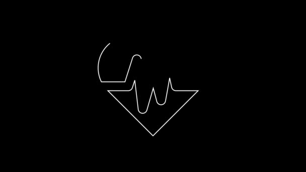 Белая Линия Значок Сердечного Ритма Изолирован Черном Фоне Знак Сердцебиения — стоковое видео