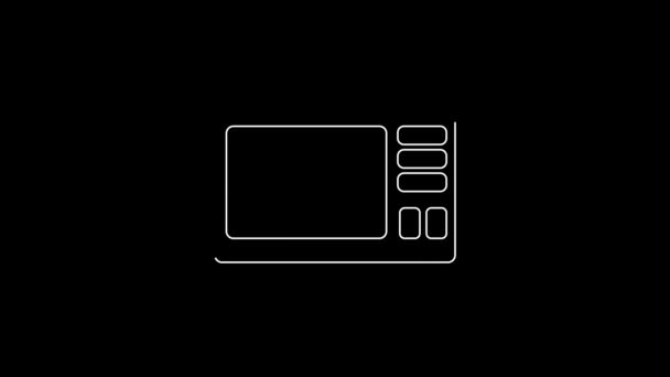 White Line Computer Monitor Cardiogram Icon Isolated Black Background Monitoring — Stock Video