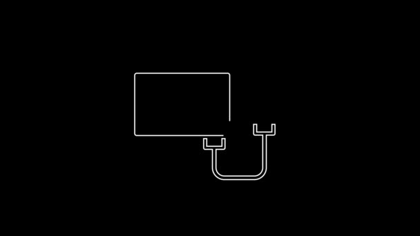 White Line Ultrasound Icon Isolated Black Background Medical Equipment Video — Vídeo de Stock