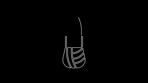 Иконка Ярна Белой Линии Выделена Черном Фоне Этикетка Ручной Работы — стоковое видео