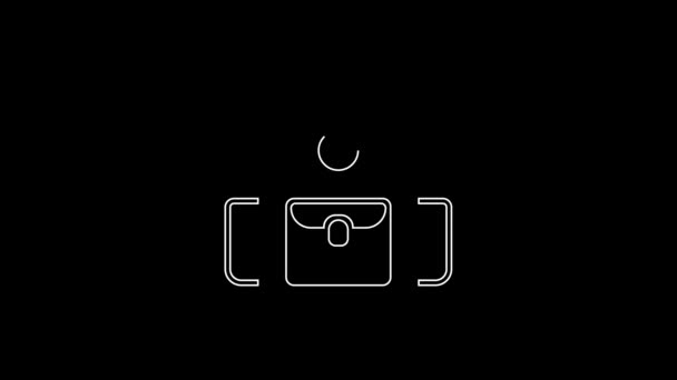 Witte Lijn School Rugzak Pictogram Geïsoleerd Zwarte Achtergrond Video Motion — Stockvideo