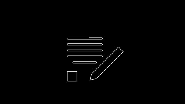 黒の背景に分離された消しゴムのアイコンを持つホワイトライン試験シートと鉛筆 テストペーパー または調査の概念 学校試験または試験 4Kビデオモーショングラフィックアニメーション — ストック動画