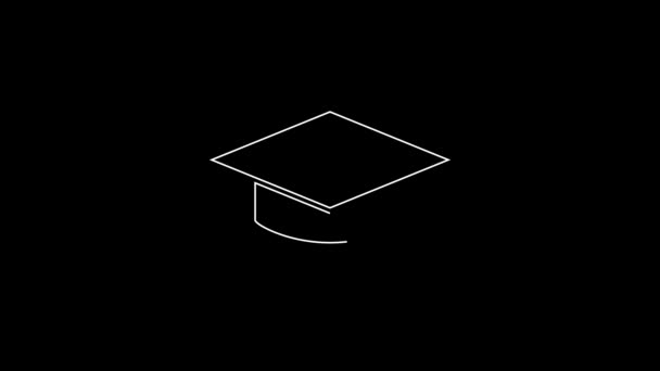 Witte Lijn Graduation Cap Pictogram Geïsoleerd Zwarte Achtergrond Afstudeerhoed Met — Stockvideo