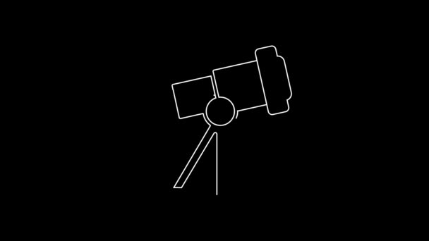 Witte Lijn Telescoop Pictogram Geïsoleerd Zwarte Achtergrond Wetenschappelijk Instrument Opleiding — Stockvideo