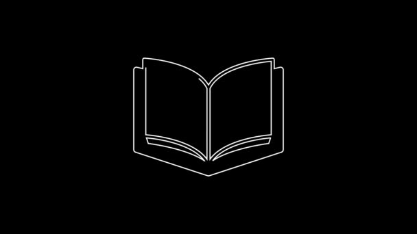 Siyah Arkaplanda Beyaz Çizgi Açık Kitap Simgesi Izole Edildi Video — Stok video