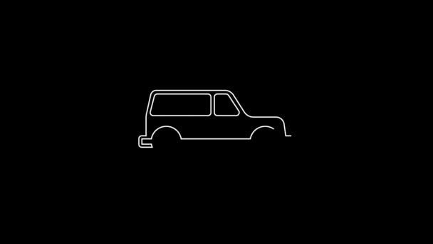 Weiße Linie Leichenwagen Symbol Isoliert Auf Schwarzem Hintergrund Video Motion — Stockvideo