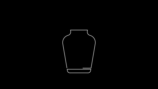 Біла Лінія Піктограма Похоронної Урни Ізольована Чорному Тлі Кремація Поховання — стокове відео