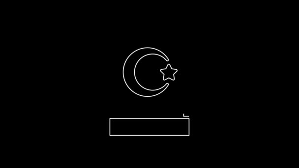 White Line Muslim Cemetery Icon Isolated Black Background Islamic Gravestone — Vídeo de Stock