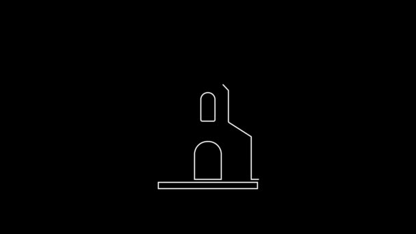 Біла Лінія Ікона Церкви Ізольована Чорному Тлі Християнська Церква Релігія — стокове відео