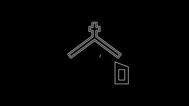 Siyah arka planda beyaz çizgi kilise ikonu var. Hıristiyan Kilisesi. Kilisenin dini. 4K Video hareketli grafik canlandırması.