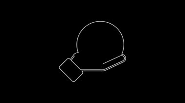 White line Human hand holding Earth globe icon isolated on black background. Save earth concept. 4K Video motion graphic animation.