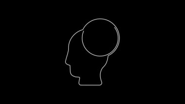 White line Human head with leaf inside icon isolated on black background. 4K Video motion graphic animation.