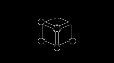 Beyaz çizgi Molekül simgesi siyah arkaplanda izole edildi. Kimya moleküllerinin yapısı, fen öğretmenlerinin yenilikçi eğitim posteri. 4K Video hareketli grafik canlandırması.