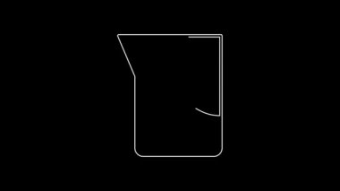 Beyaz çizgi laboratuvar cam süslemesi ya da beher ikonu siyah arkaplanda izole edilmiş. 4K Video hareketli grafik canlandırması.