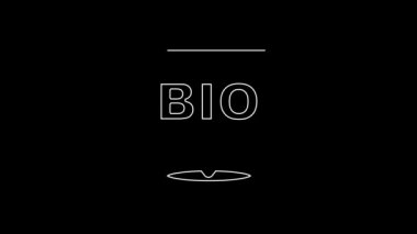 White line Bio green healthy food icon isolated on black background. Organic product. Healthy food sticker. 4K Video motion graphic animation.