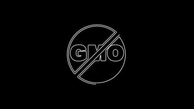 White line No GMO icon isolated on black background. Genetically modified organism acronym. Dna food modification. 4K Video motion graphic animation.