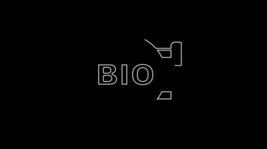 White line Bio green healthy food icon isolated on black background. Organic product. Healthy food sticker. 4K Video motion graphic animation.