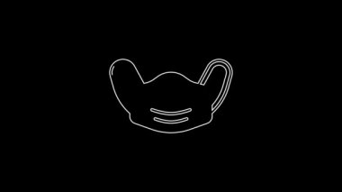 Beyaz çizgi tıbbi koruyucu maske simgesi siyah arkaplanda izole edildi. 4K Video hareketli grafik canlandırması.