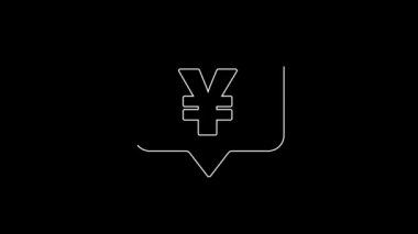 White line Chinese Yuan currency symbol icon isolated on black background. Coin money. Banking currency sign. Cash symbol. 4K Video motion graphic animation.