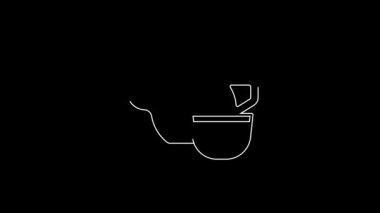 White line Traditional Chinese tea ceremony icon isolated on black background. Teapot with cup. 4K Video motion graphic animation.