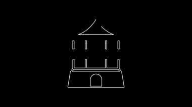 White line Traditional chinese house icon isolated on black background. 4K Video motion graphic animation.