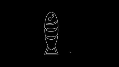 White line Fish with sliced pieces with knife icon isolated on black background. 4K Video motion graphic animation.