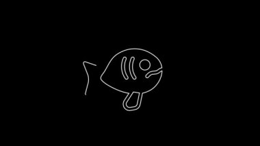 White line Tropical fish icon isolated on black background. Exotic fish. 4K Video motion graphic animation.