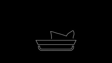 White line Served fish on a plate icon isolated on black background. 4K Video motion graphic animation.