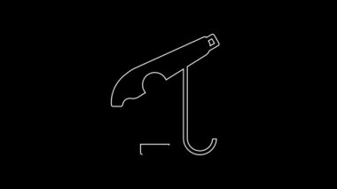 Beyaz çizgili zıpkın ikonu siyah arka planda izole edildi. Suyun altında balık yakalamak için balıkçılık üreticileri. Su altı ekipmanları. 4K Video hareketli grafik canlandırması.