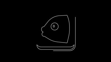 White line Fish head icon isolated on black background. 4K Video motion graphic animation.