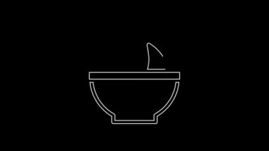 White line Shark fin soup icon isolated on black background. 4K Video motion graphic animation.