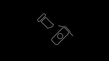 White line Soy sauce bottle icon isolated on black background. 4K Video motion graphic animation.