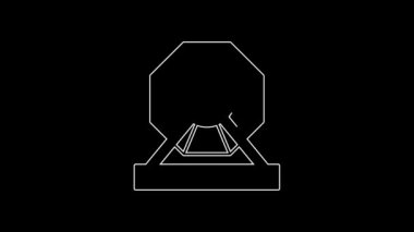 White line Lottery machine icon isolated on black background. Lotto bingo game of luck concept. Wheel drum leisure. 4K Video motion graphic animation.