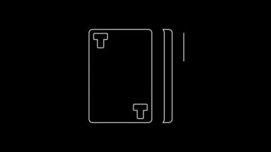 Siyah arkaplanda izole edilmiş beyaz çizgi iskambil simgesi. Kumarhane kumarı. 4K Video hareketli grafik canlandırması.