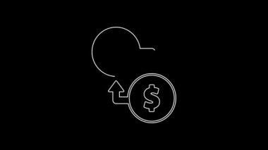 Beyaz çizgili kumarhane çipleri siyah arka planda izole edilmiş dolar desteleri üzerinde değiş tokuş yapıyor. 4K Video hareketli grafik canlandırması.