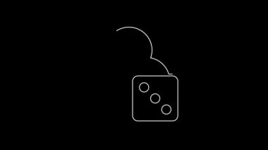 Siyah arkaplanda beyaz çizgi oyun zar simgesi izole. Kumarhane kumarı. 4K Video hareketli grafik canlandırması.