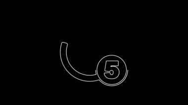 White line Camera timer icon isolated on black background. Photo exposure. Stopwatch timer 5 seconds. 4K Video motion graphic animation.