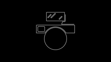 White line Photo camera with lighting flash icon isolated on black background. Foto camera. Digital photography. 4K Video motion graphic animation.