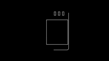 White line Battery for camera icon isolated on black background. Lightning bolt symbol. 4K Video motion graphic animation.