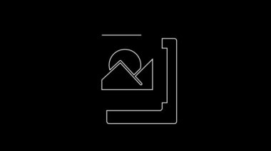 White line Photo frame icon isolated on black background. Vintage empty photos frame. 4K Video motion graphic animation.