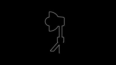 White line Studio light bulb in softbox icon isolated on black background. Shadow reflection design. 4K Video motion graphic animation.