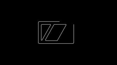 White line Battery for camera icon isolated on black background. Lightning bolt symbol. 4K Video motion graphic animation.